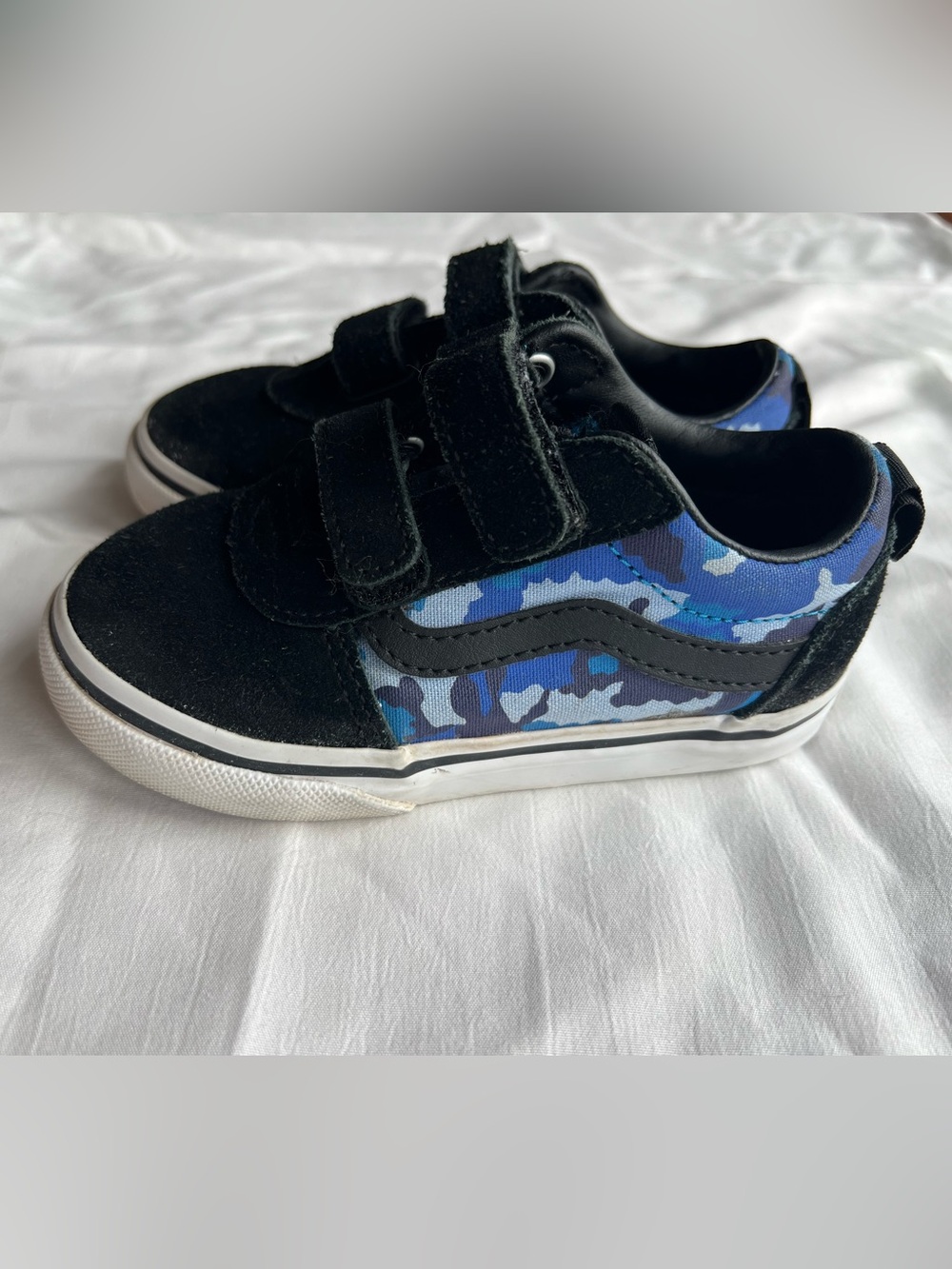 Toddler size 8 Black Sneakers with Blue Camo Accent - Velcro Closure